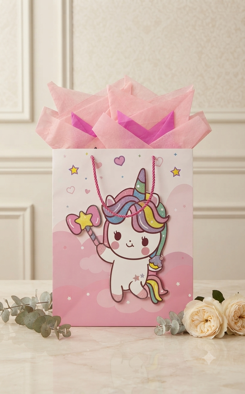 Bolsa de Regalo Grande Diseño Unicornio con Relieve 3D