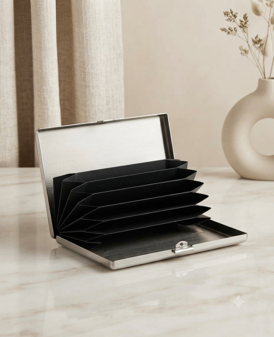 Tarjetero de Acero Inoxidable con Organizador Acordeón