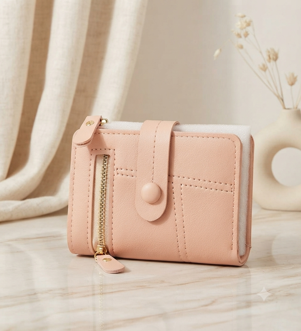Cartera Compacta Minimalista en Rosa Pastel