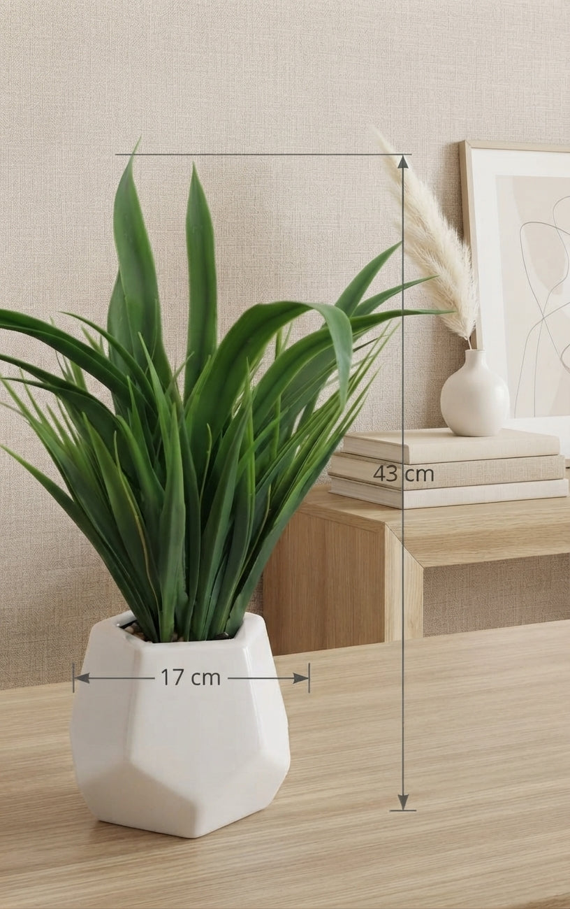 Planta Artificial Decorativa en Maceta Geométrica Blanca