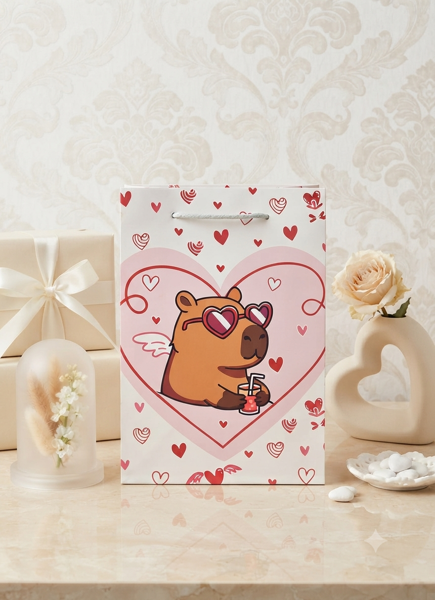 Bolsa de Regalo San Valentín con Diseño de Capibara Amoroso