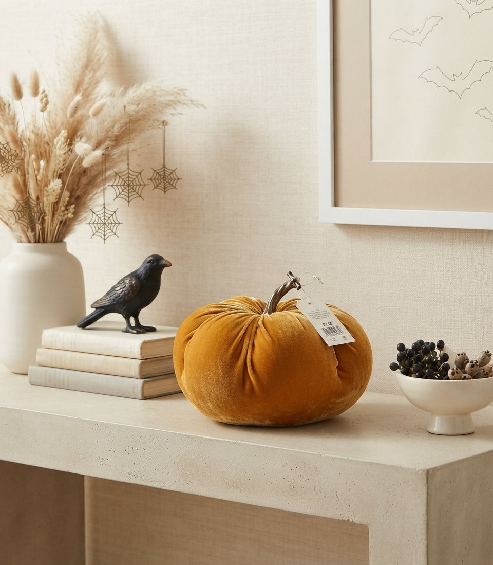 Calabaza Decorativa de Gamusa Color Mostaza - Diseño Artesanal Exclusivo