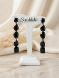Aretes de Cristal en Cascada - Edición Esmeralda y Negro