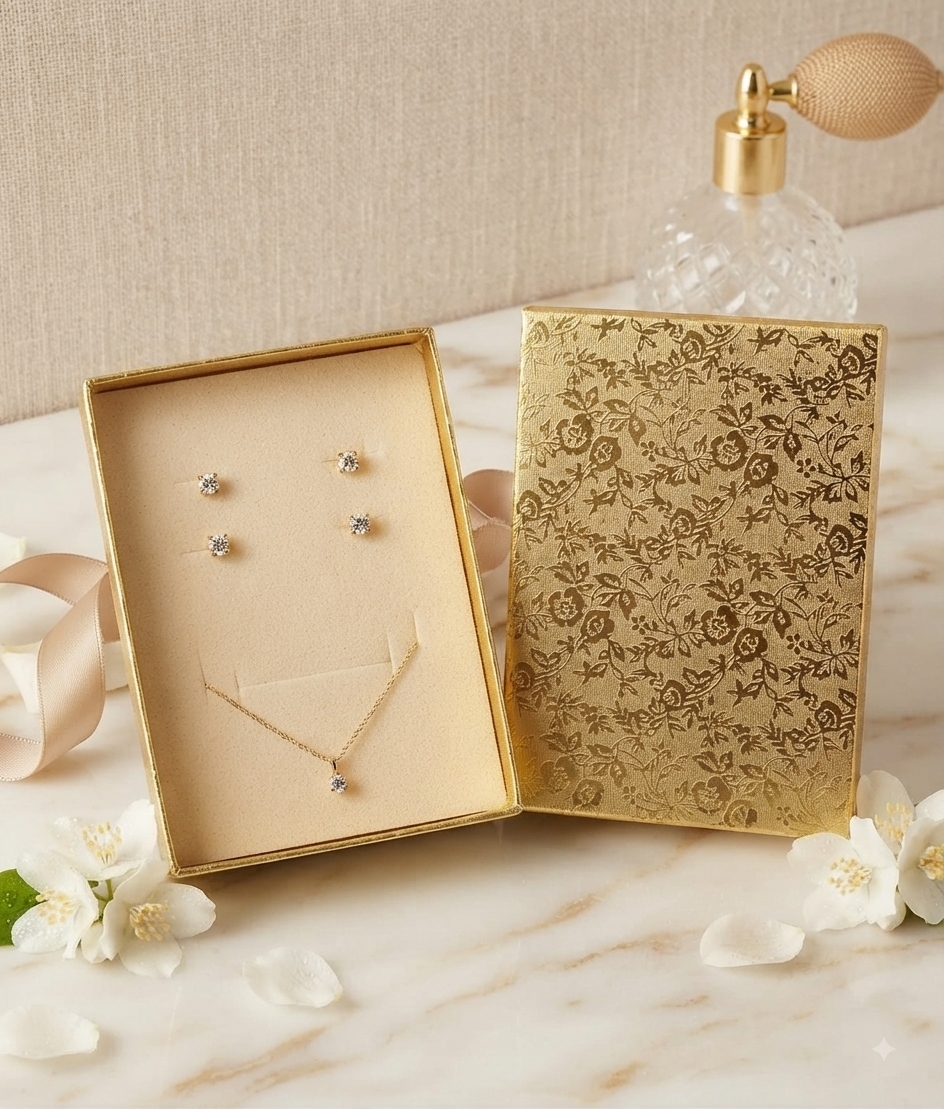 Caja de Joyería Premium con Diseño Floral – Elegancia en Dorado y Plateado