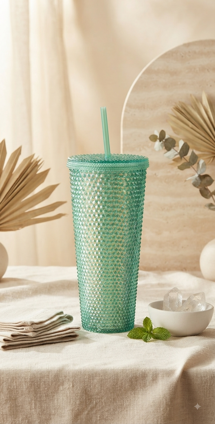 Vaso Texturizado Diamante con Popote