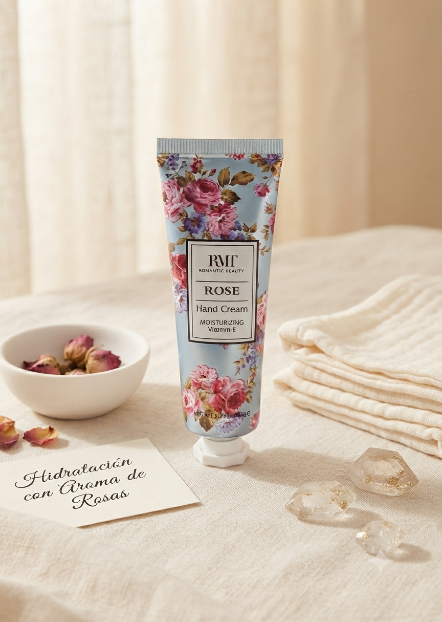 Crema de Manos Hidratante con Vitamina E "Romantic Beauty" - Diseño Floral Clásico
