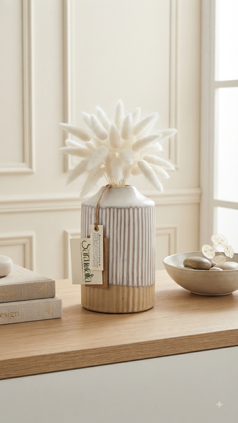 Florero Decorativo de Cerámica Texturizada con Flores Secas – Estilo Elegante