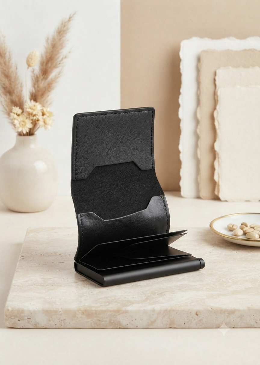 Tarjetero Minimalista de Piel en Negro Clásico