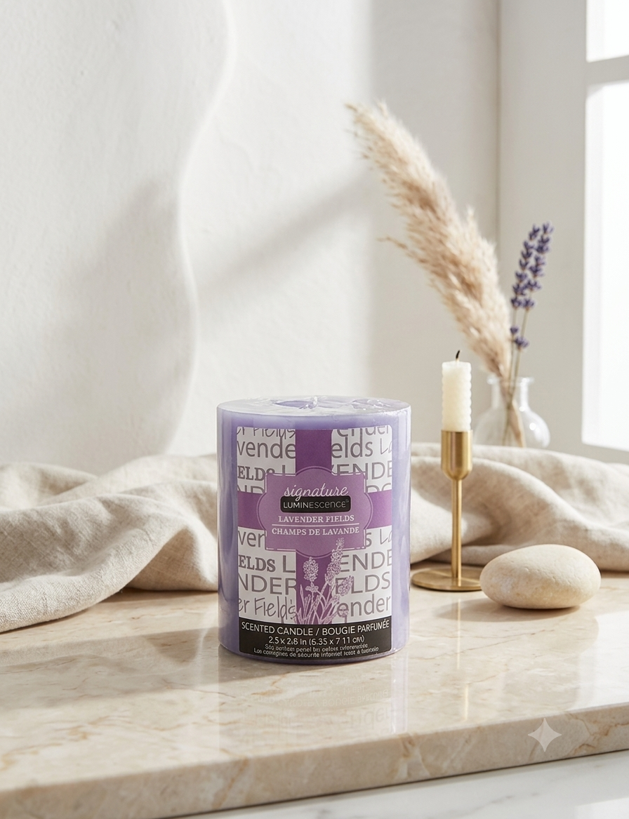 Vela Aromática Signature Luminessence – Colección "Lavender Fields / Campos de Lavanda"