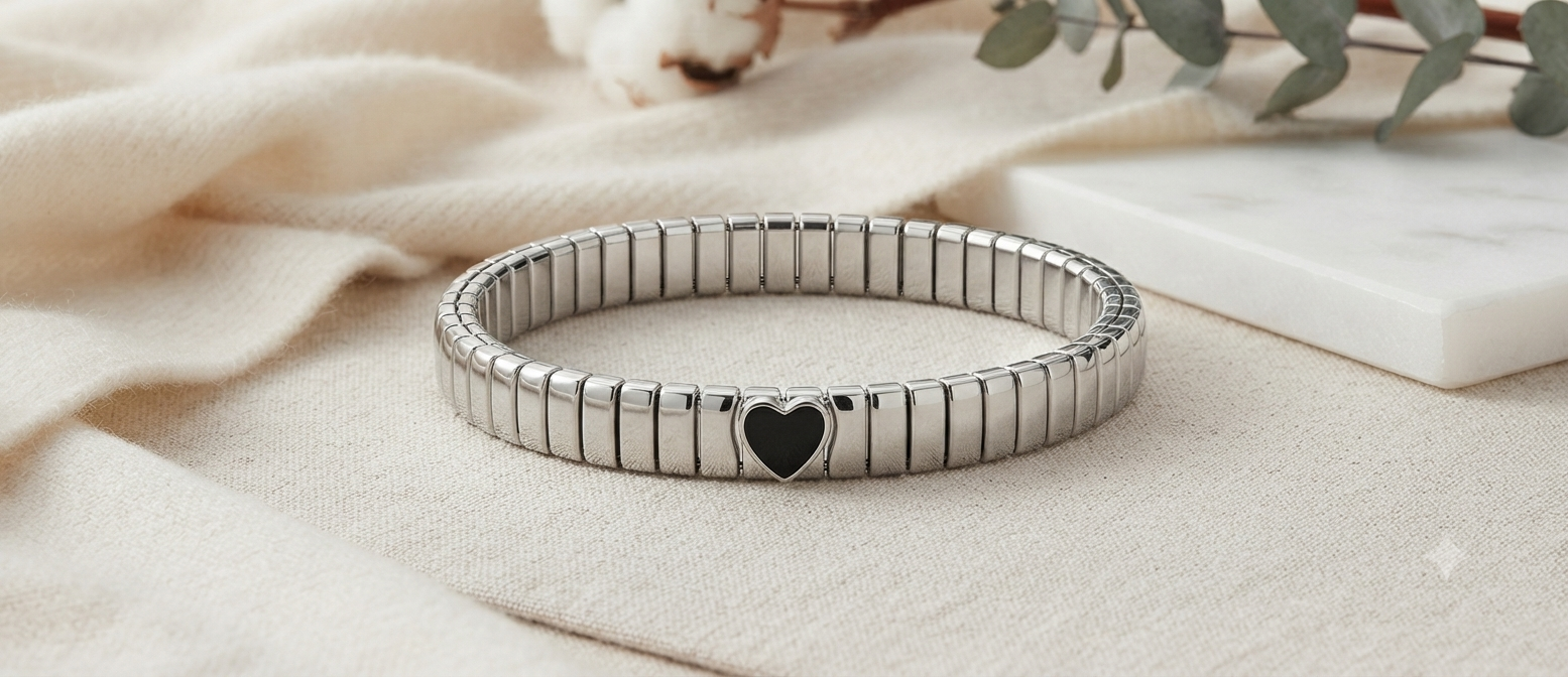 Pulsera Modular de Acero Inoxidable con Dije de Corazón