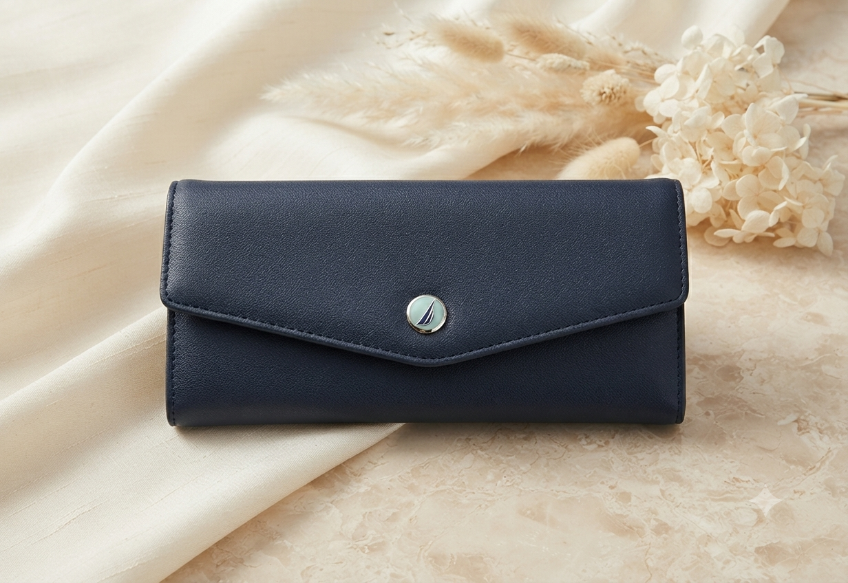 Cartera Larga Tipo Sobre Náutica - Elegancia en Azul Marino