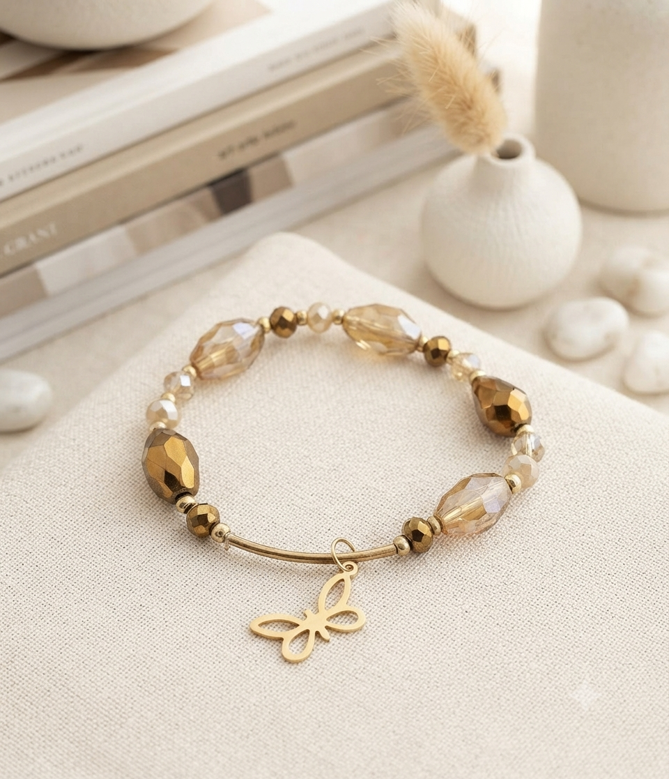 Pulsera Elástica Estilo Minimalista con Dije y Detalles Dorados