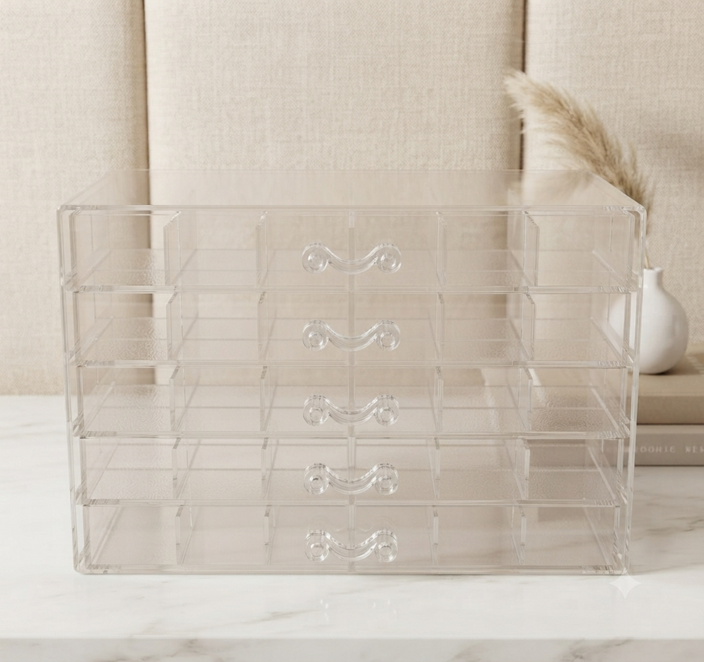 Organizador Acrílico de Lujo para Joyería - 5 Cajones con Compartimentos
