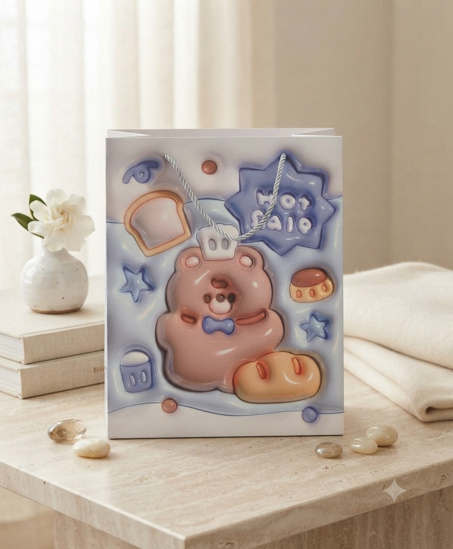 Bolsa de Regalo Decorativa con Diseño 3D Kawaii y Asas de Cordón