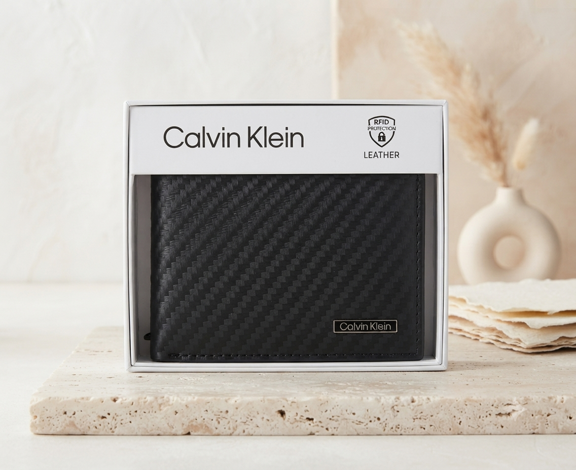 Billetera de Piel Calvin Klein con Textura y Protección RFID – Estilo Moderno