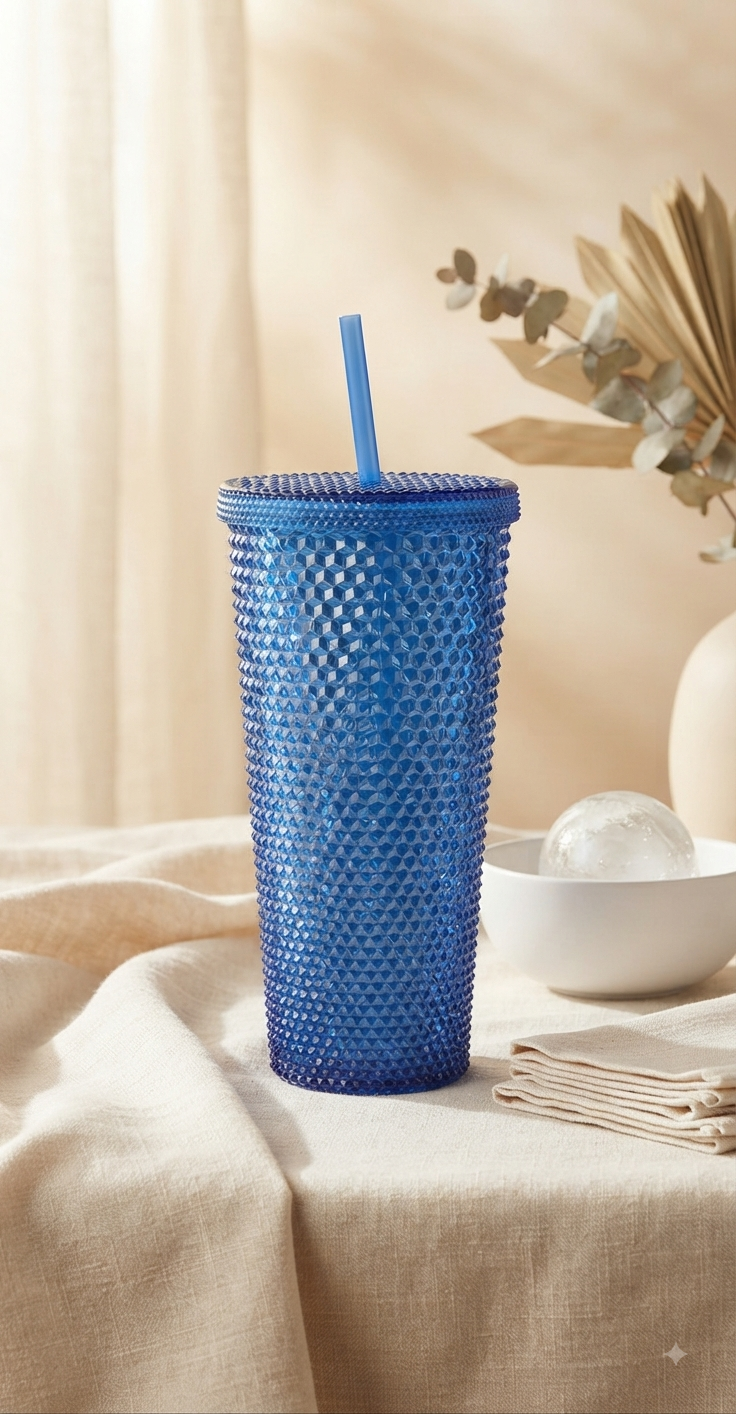 Vaso Texturizado Diamante con Popote