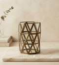 Florero Geométrico de Vidrio y Metal - Contenedor Decorativo Estilo Moderno
