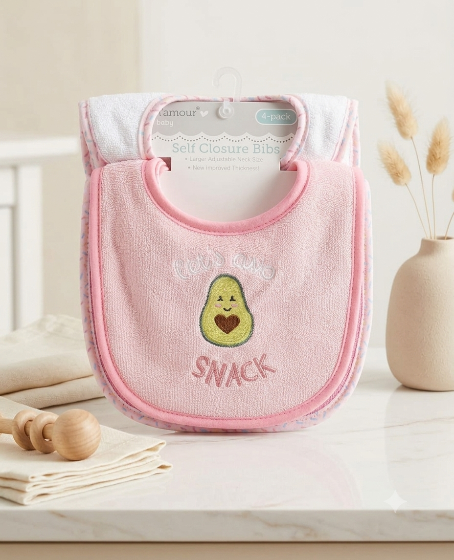 Set de Baberos Ajustables para Bebé (4 Piezas) – Colección Dulces Momentos