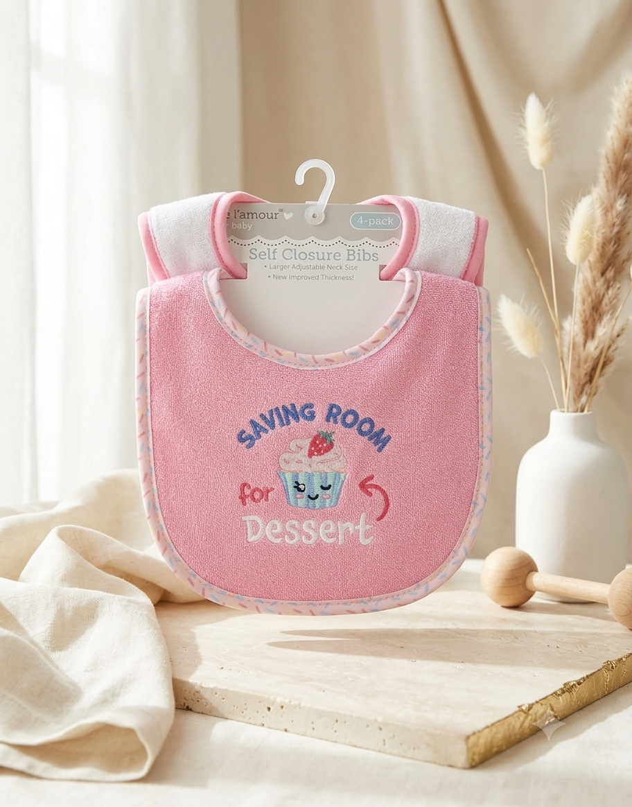 Set de Baberos Ajustables para Bebé (4 Piezas) – Colección Dulces Momentos