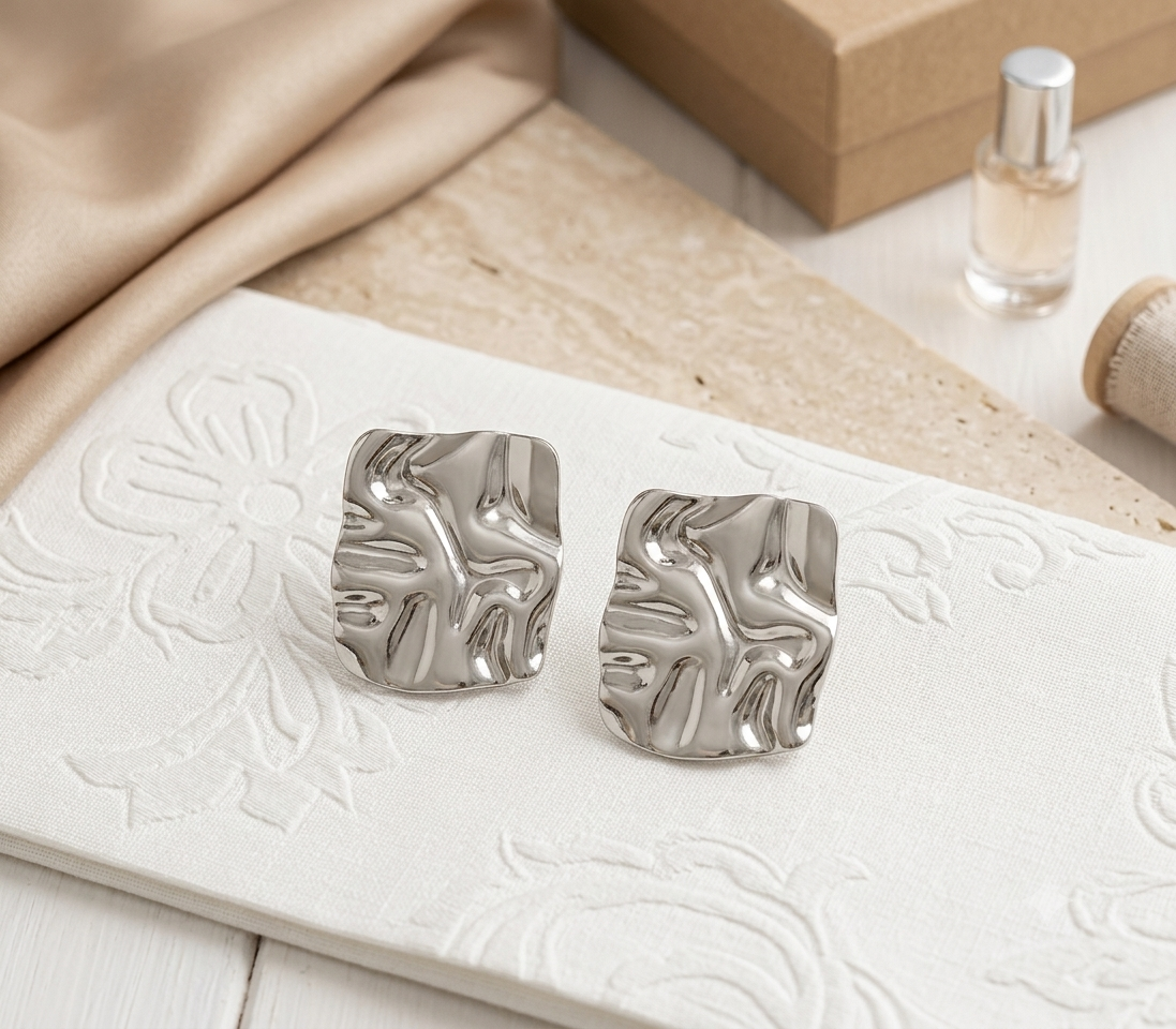 Aretes Cuadrados Corrugados Metálicos