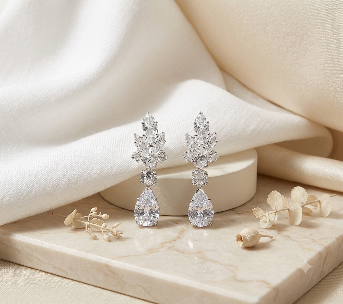 Aretes de Gala con Racimo Brillante y Gota