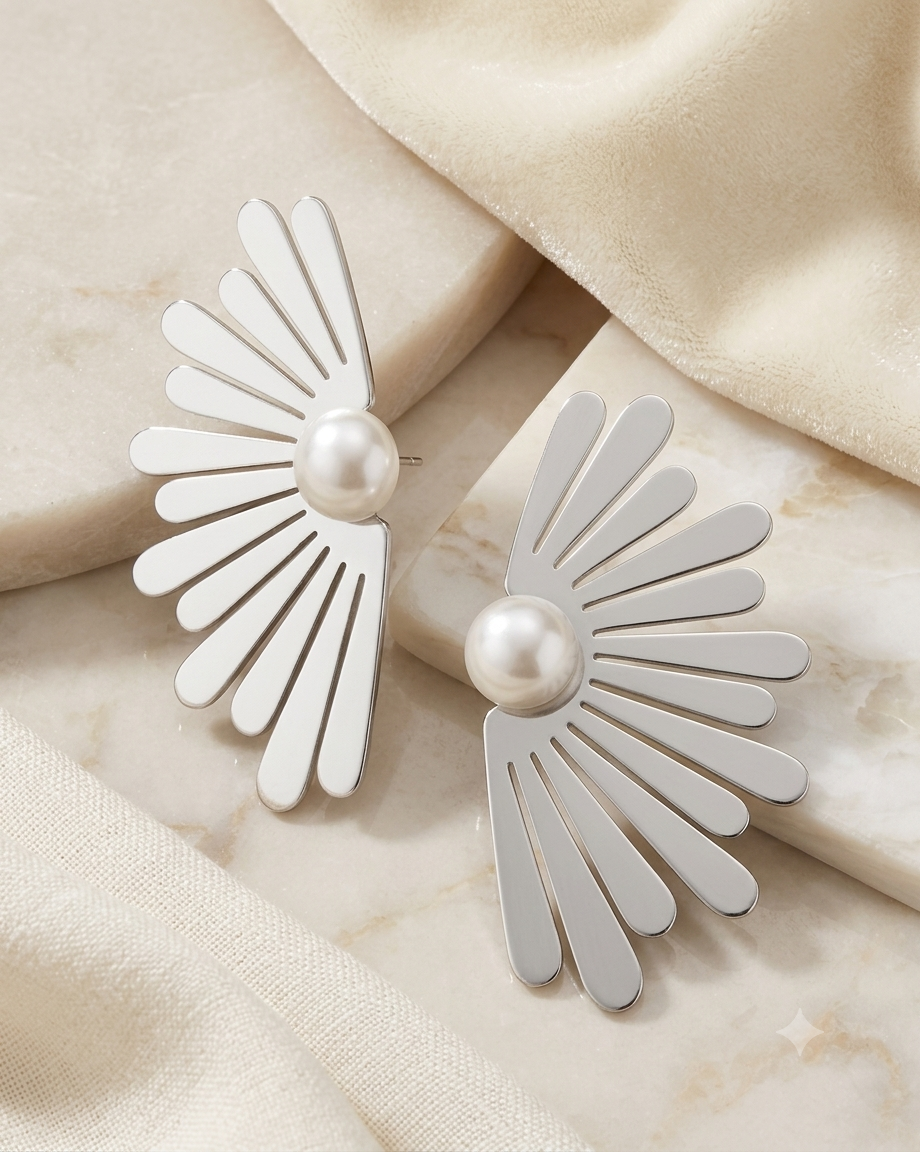 Aretes de Sol con Perla Central