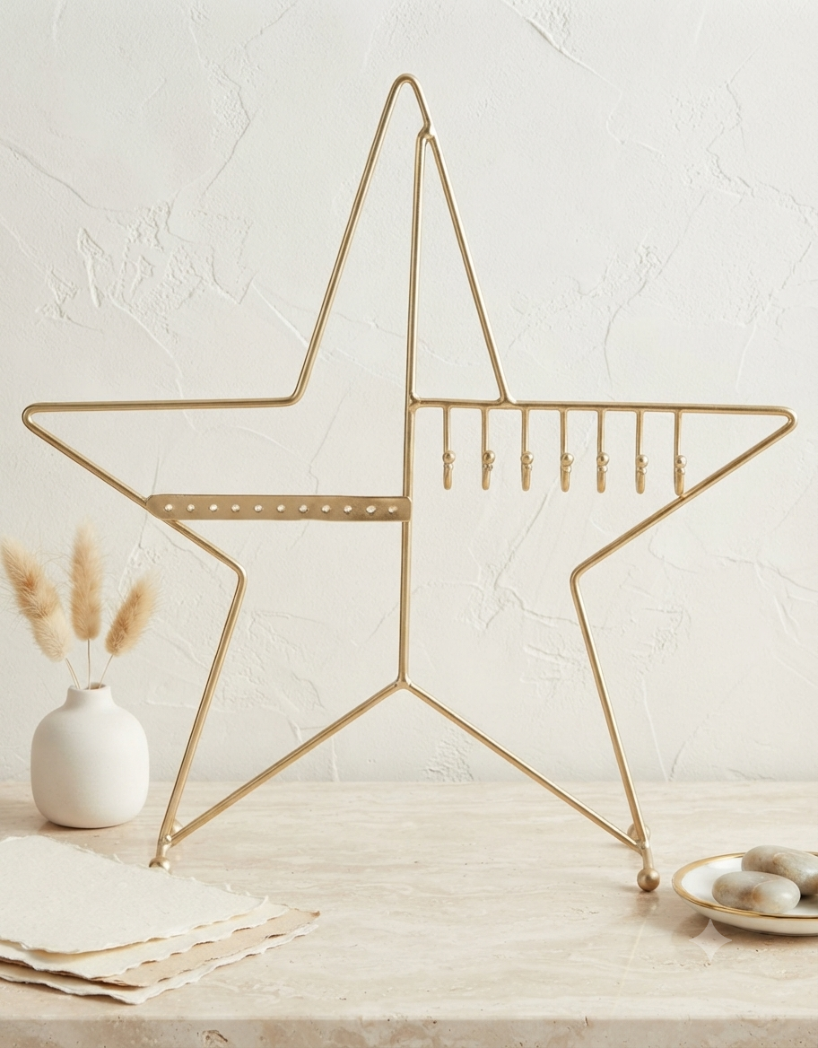 Organizador de Joyería en Forma de Estrella – Soporte Elegante de Metal Dorado