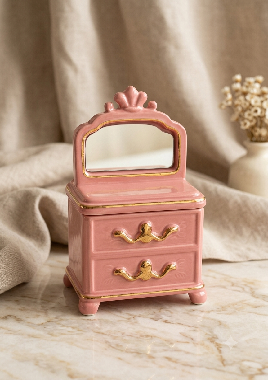Joyero de Porcelana Vintage – Estilo Tocador Clásico en Rosa Pastel