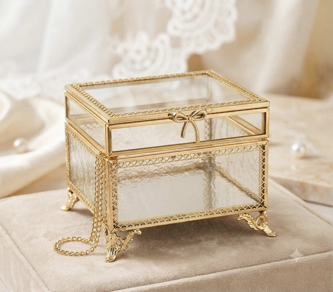 Joyero / Alhajero De Cristal Con Dorado Vintage