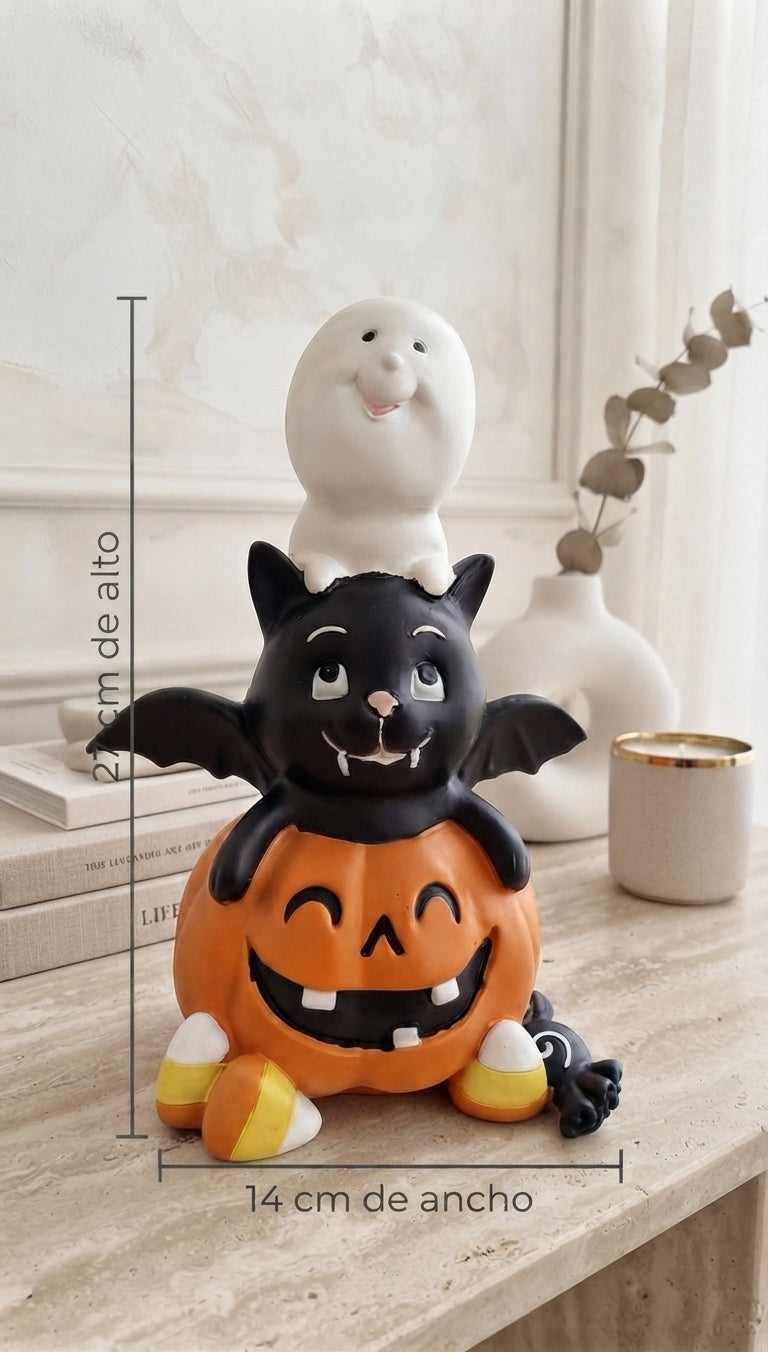 Figura Decorativa Apilable de Halloween: Calabaza, Gato y Fantasma