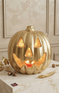 Calabaza Decorativa Dorada de Halloween con Luz y Sonido