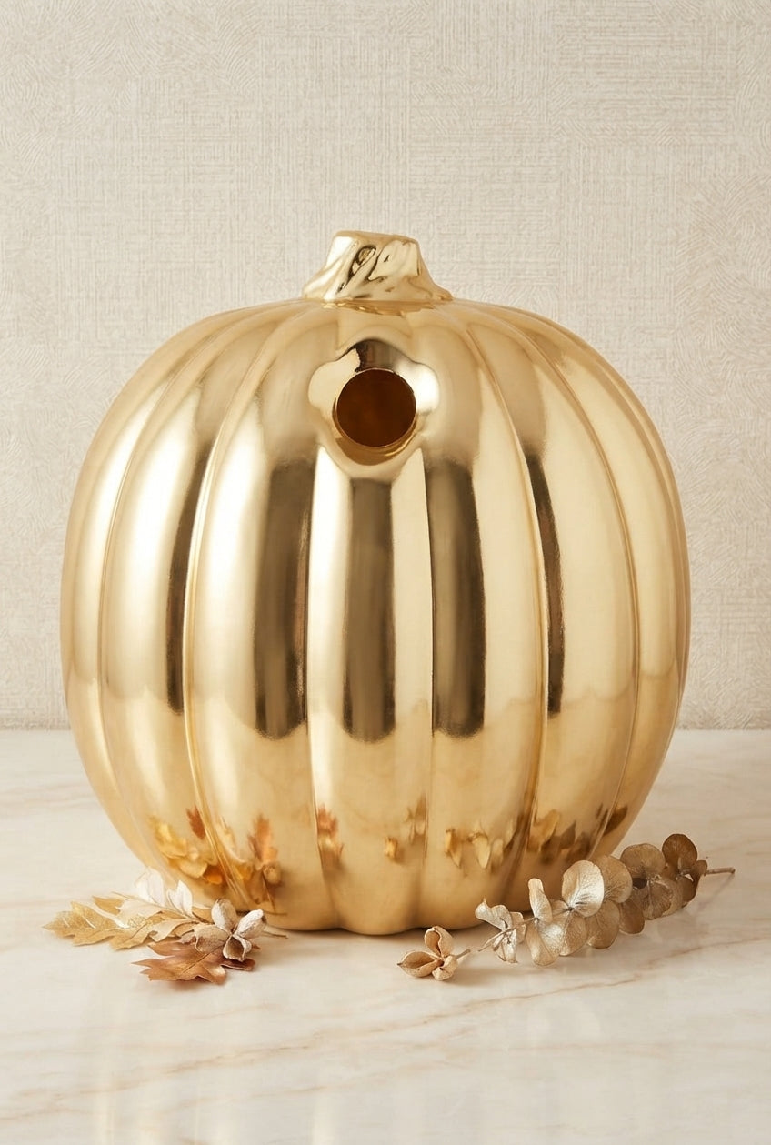 Calabaza Decorativa Dorada de Halloween con Luz y Sonido
