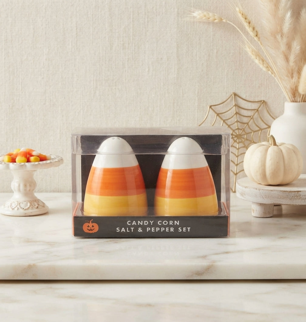 Set de Saleros de Cerámica "Candy Corn" – Edición Especial de Halloween