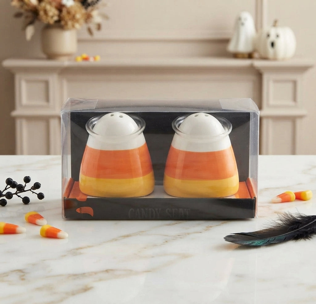 Set de Saleros de Cerámica "Candy Corn" – Edición Especial de Halloween