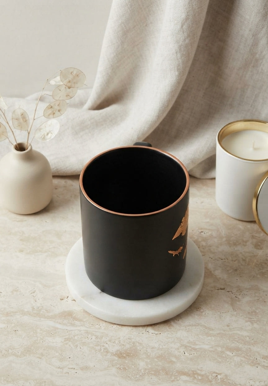 Taza de Cerámica Negra Diseño Calabaza Halloween con Detalle Metálico