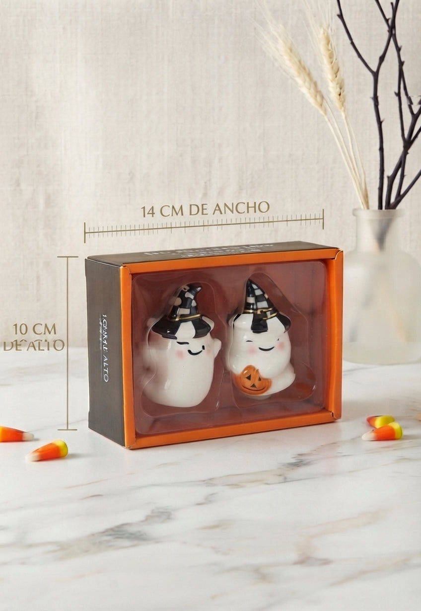 Set de Saleros de Cerámica "Fantasmitas Brujos" – Edición Halloween