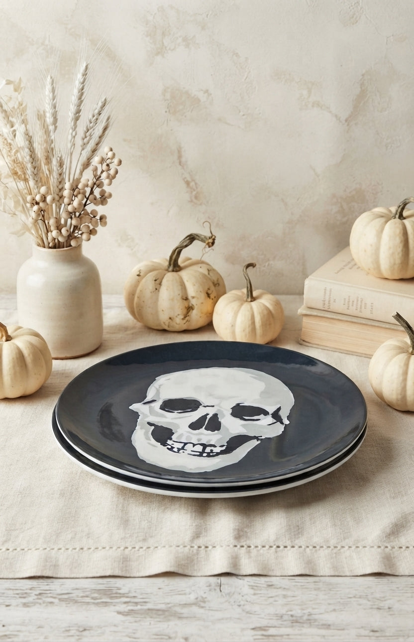 Set de 4 Platos Decorativos con Diseño de Calavera