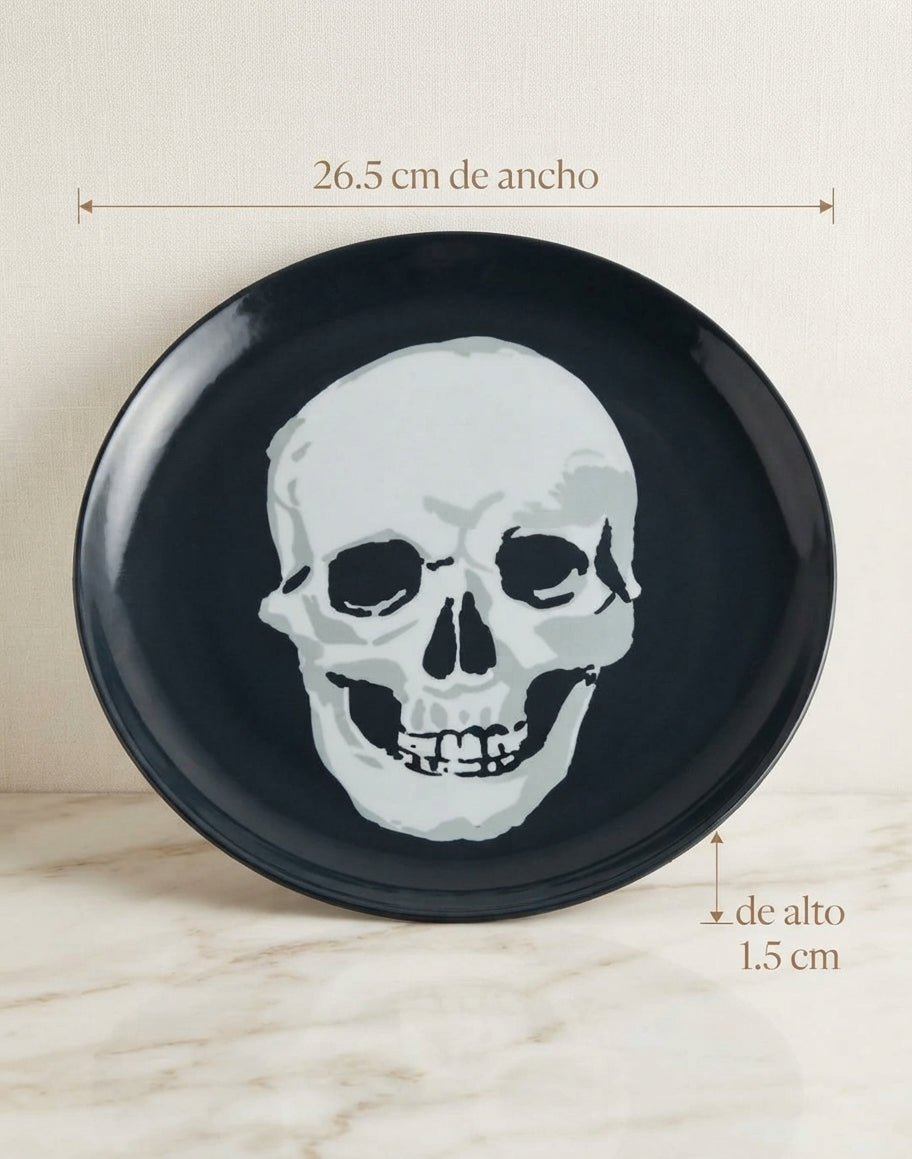 Set de 4 Platos Decorativos con Diseño de Calavera