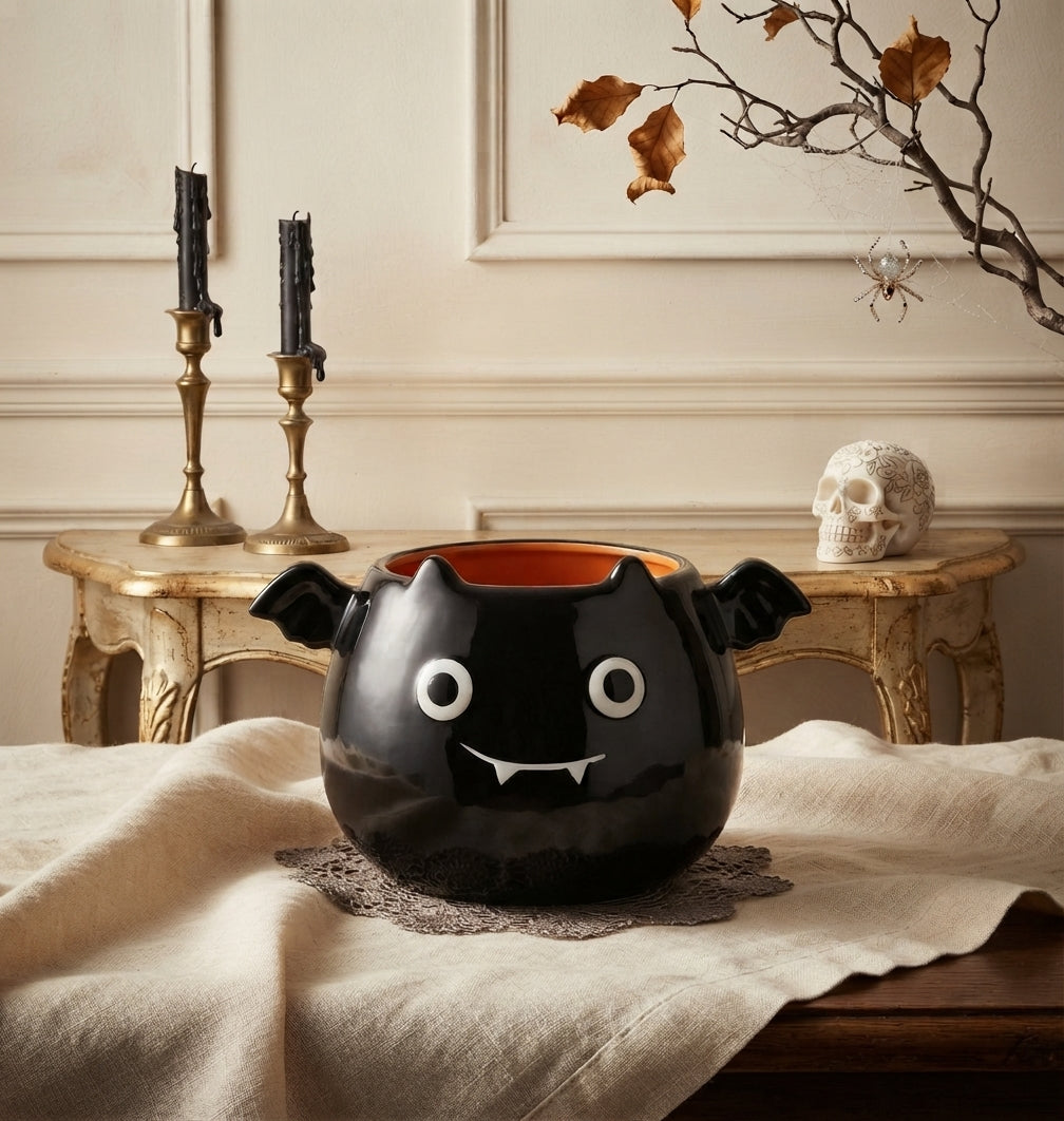 Tazón Decorativo de Cerámica Estilo Murciélago para Halloween