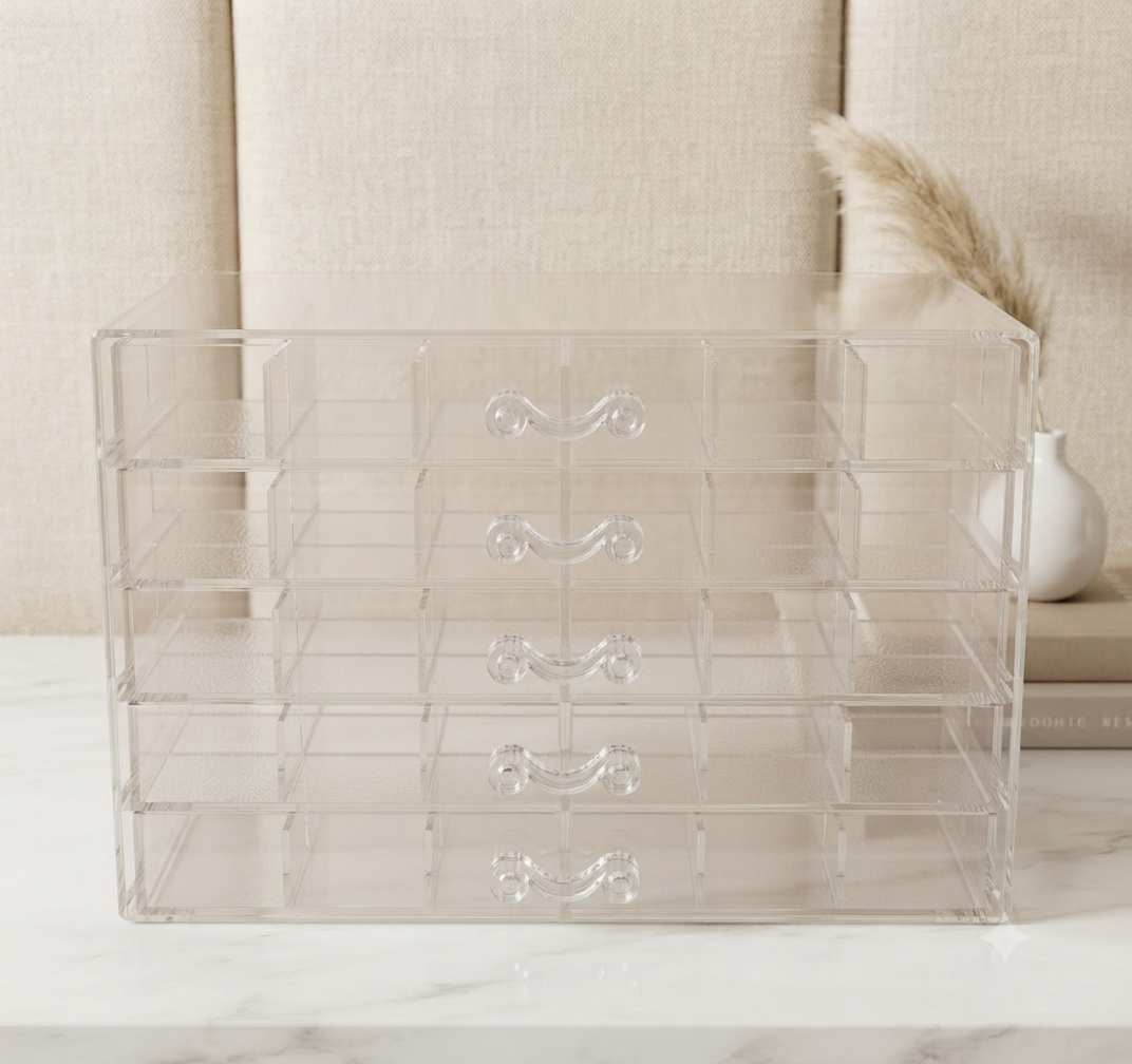 Organizador Acrílico de Lujo para Joyería - 5 Cajones con Compartimentos