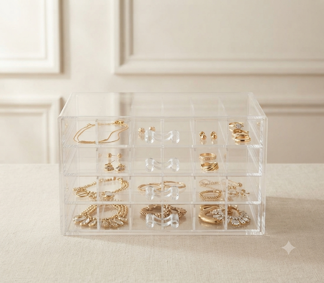 Organizador Acrílico de Lujo para Joyería - 5 Cajones con Compartimentos