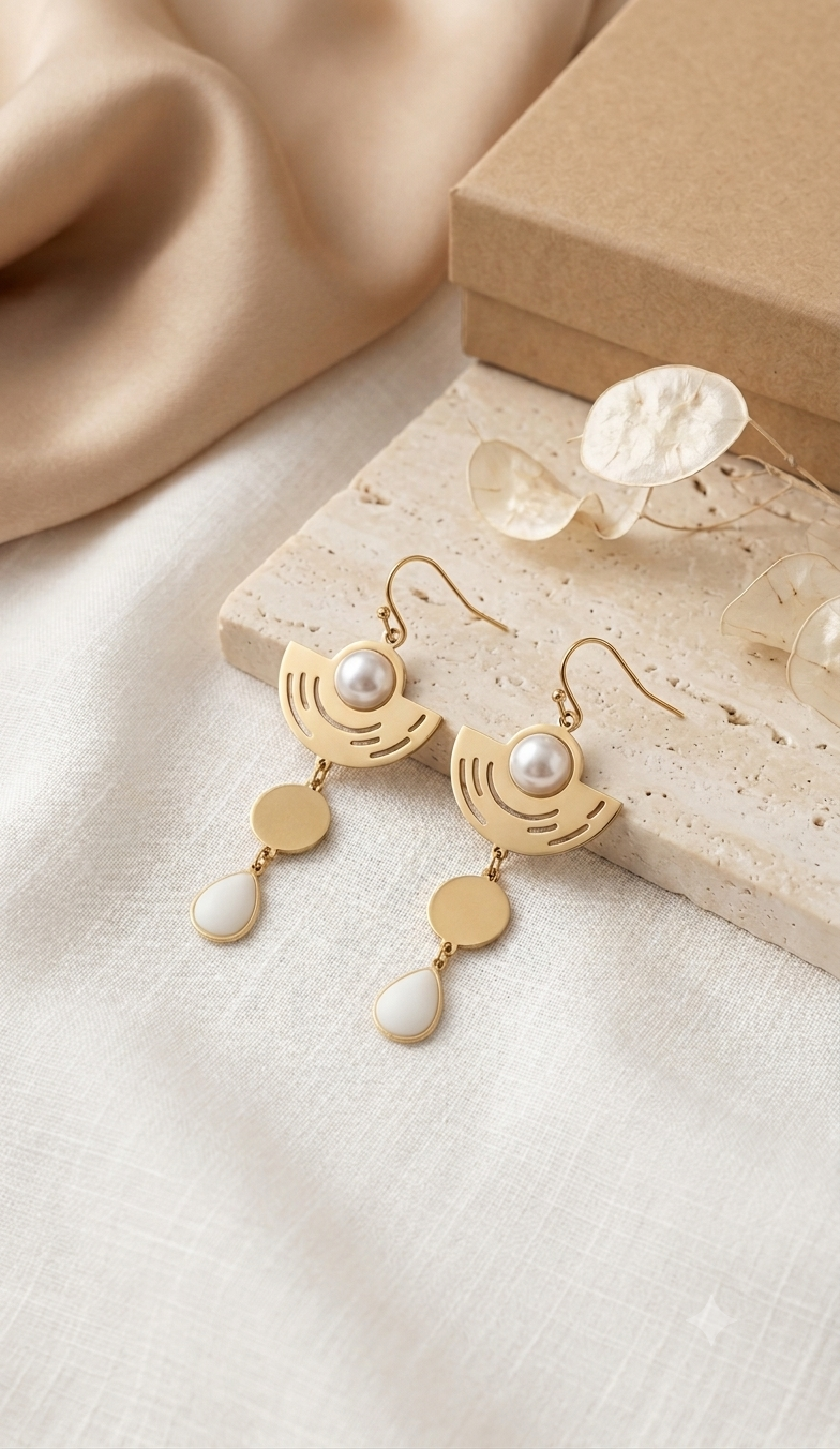Aretes Colgantes Geométricos con Perlas y Gotas