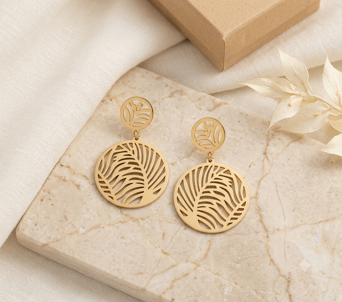 Aretes Circulares Calados con Diseño de Hojas